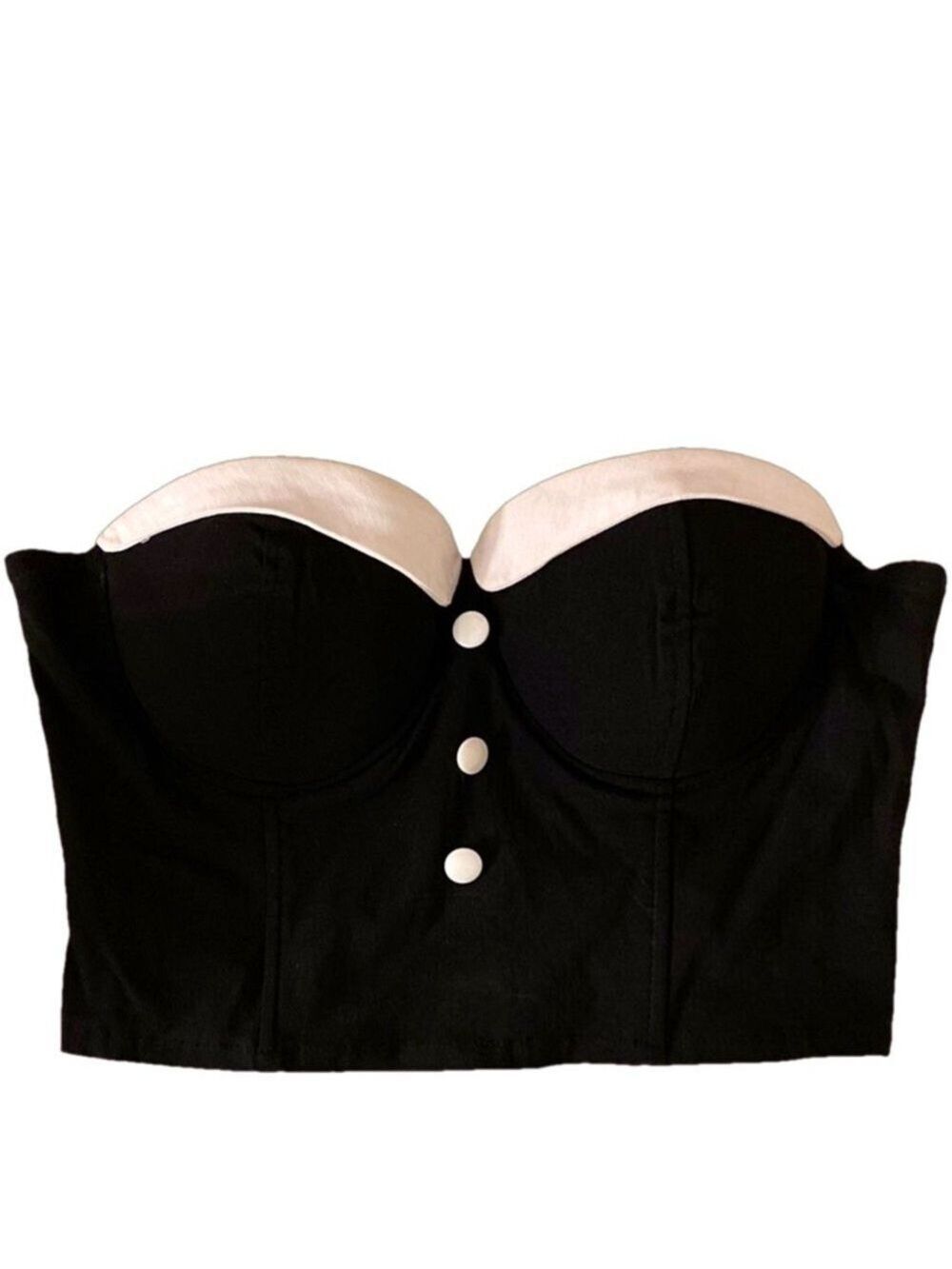 NWT Windsor Bustier Strapless Zip Back Closure Padded Cups Black White Trim Sz L